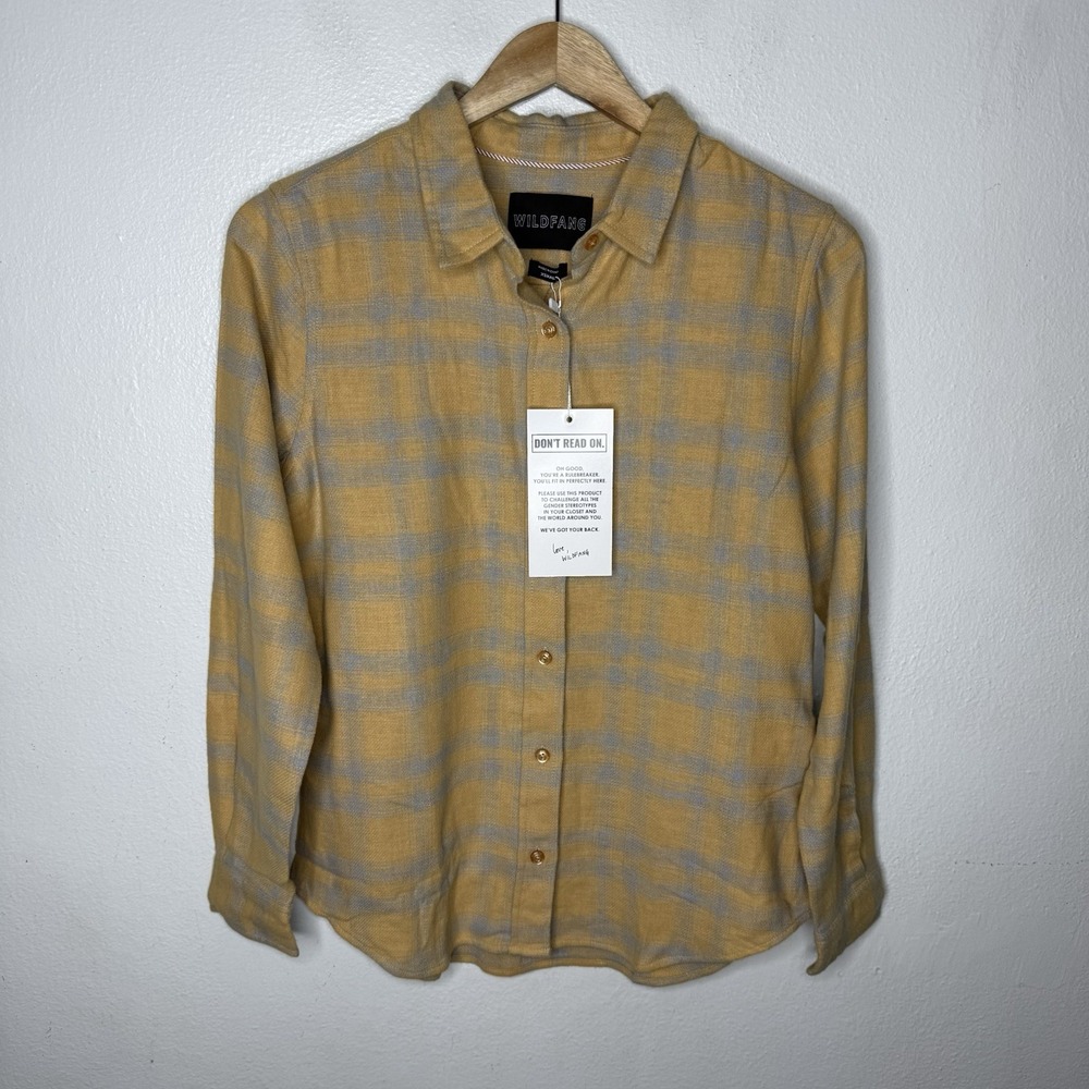 New Wildfang The Essential Long Sleeve Flannel Button Up Yellow Womens XS